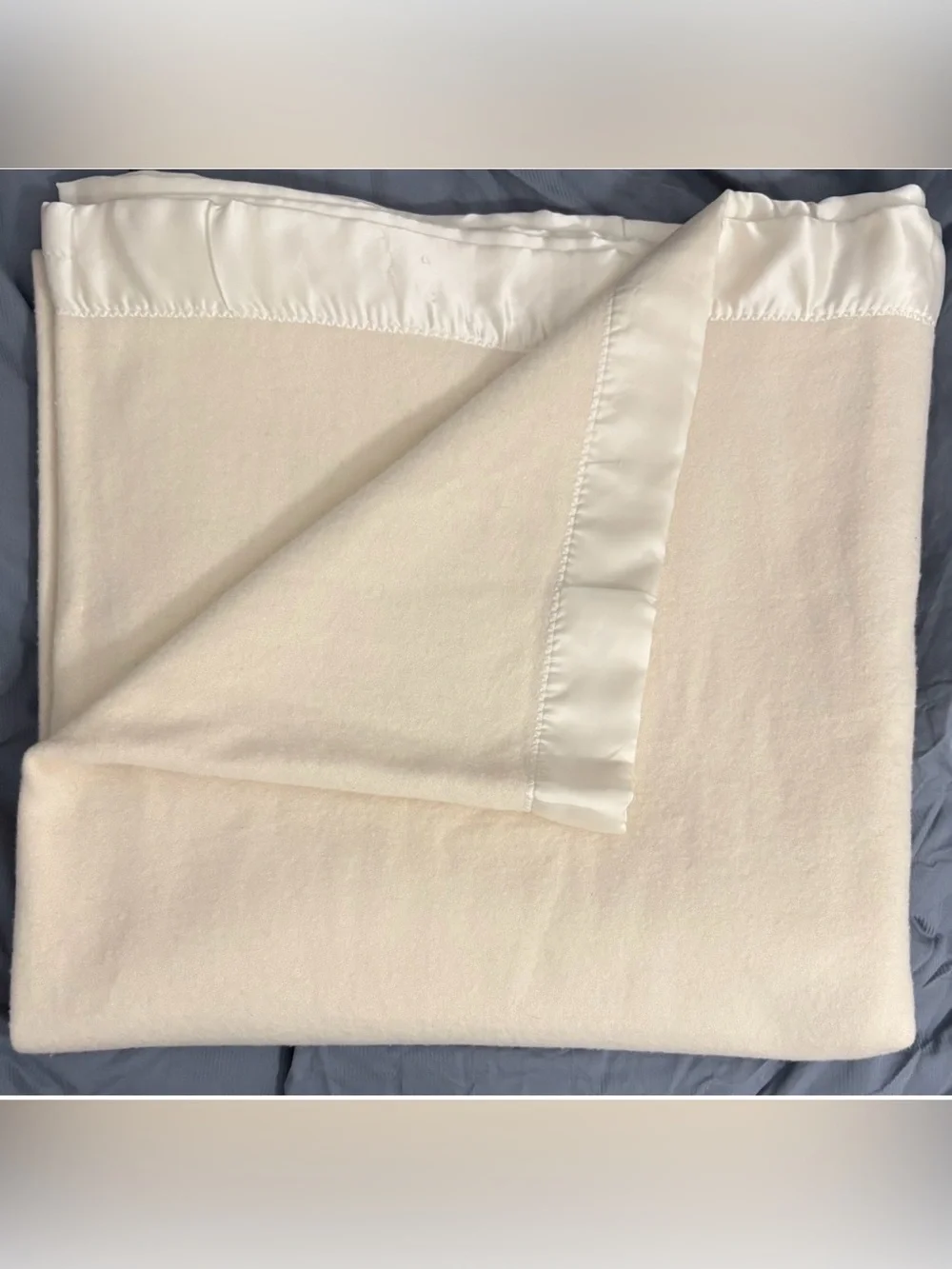 EUC Faribault Woolen Mills King 100% Merino Wool Blanket Satin Edge Ivory Cream